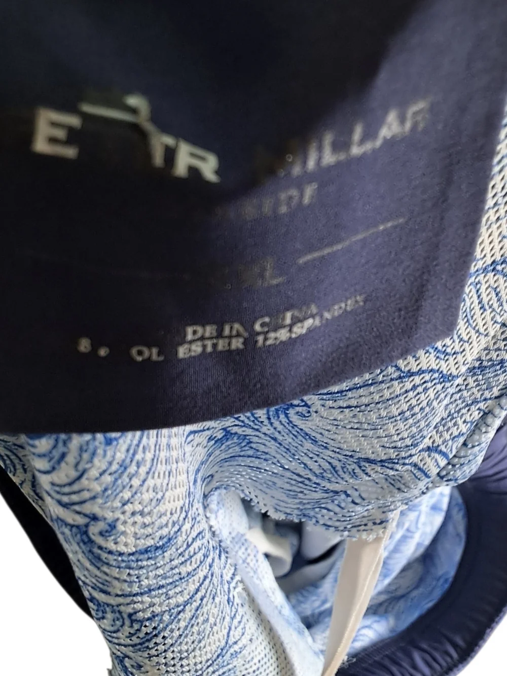 Peter Millar Navy Swim Trunks with Light Shark Print